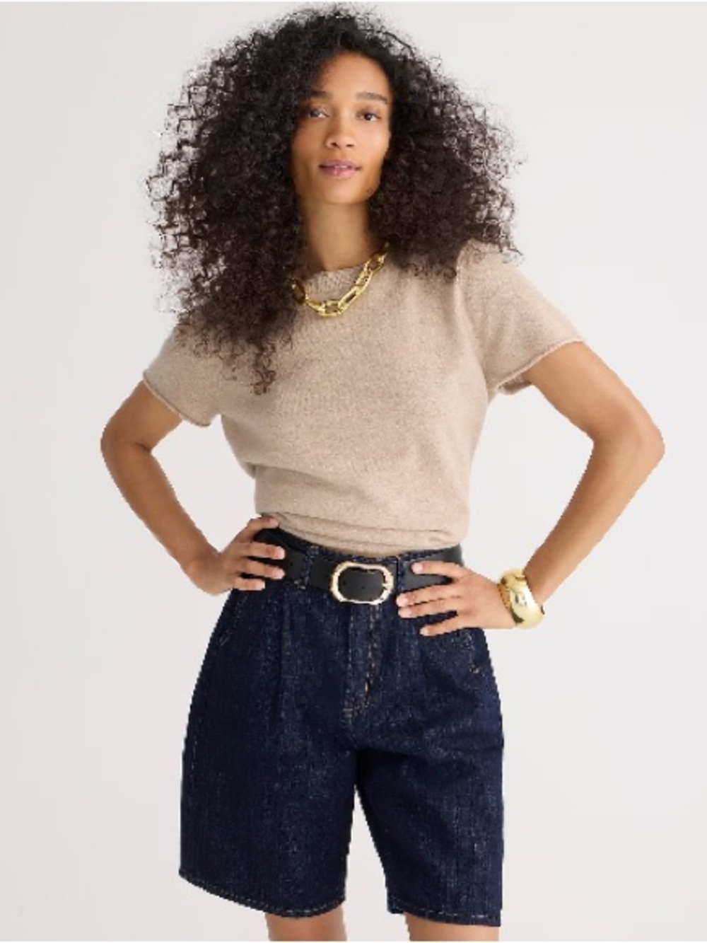 J. Crew Short-Sleeve Crewneck Cashmere Sweater